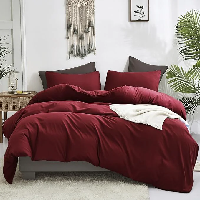 Sustainable Luxlovery Burgundy Comforter Set Dark Red Bedding Set Full Maroon Marsala Wine Red Solid Soft Breathable Claret Blanket Quilts Maroon Comforter Set Women Girls Convenient
