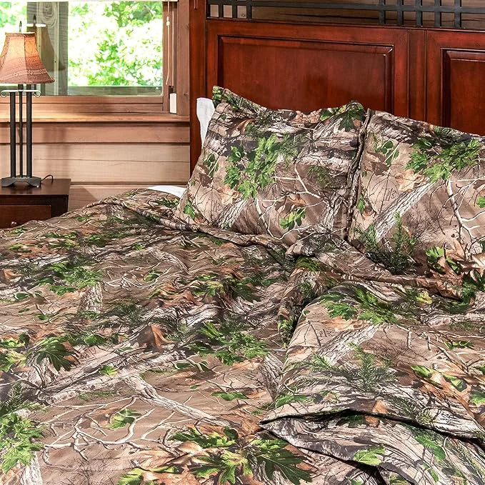 Original Design Northwest tree Full Queen Size 1 Comforter and 2 Sham Set All Seasons Men and Women Soft Cabin Bedding Xtra Green Camo Pure