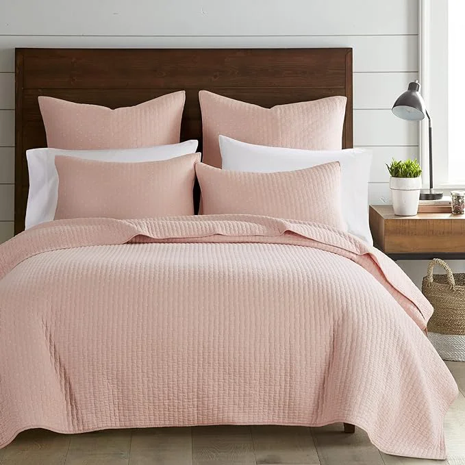 Classic Levtex Home Cross Stitch Reversible King Cal King Quilt Set 106x92in and 2 Pillow Shams 36x20in – Stitch Texture – Blush – Cotton King Size Quilt Bedding Set – Lightweight Soft Pre-Washed Certified