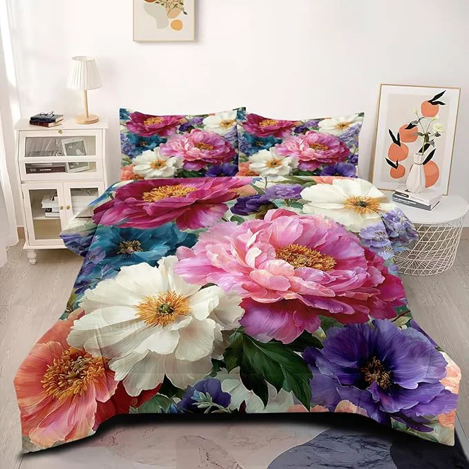 Top-Quality Women 7-Piece Victorian Botanical Floral Comforter Set King Size Vintage Bedding Set 1 Comforter 104 quot x90 quot 2 Pillowcases 1 Fitted Sheet 1 Flat Sheet 2 Pillow Shams Excellent