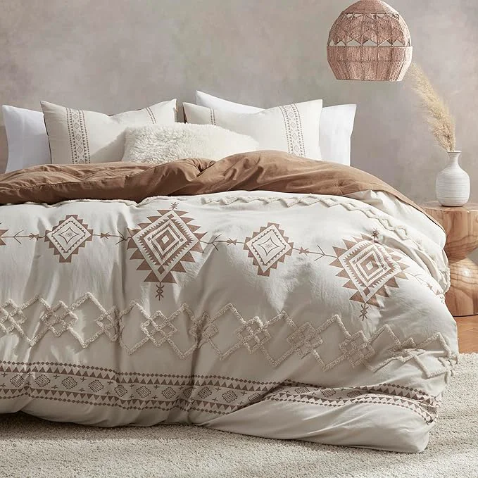 Trusted Oli Anderson Boho Duvet Cover Set King Size Beige and Terracotta Color Clash 3 Pieces Microfiber Bedding Set Durable and Super Soft Duvet Covers with Zipper and Ties 104 quot 90 quot User-Friendly