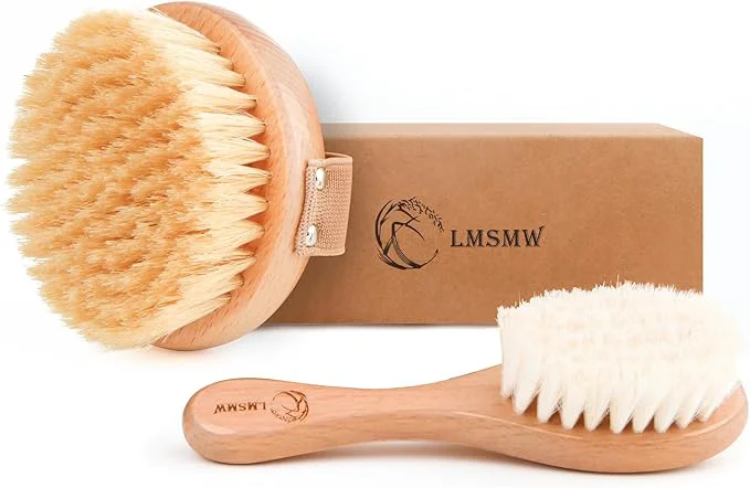 Fine Crafted Dry Brushing Body Brush Set for Body and Face Boar Bristle Body Scrub Brush Smart