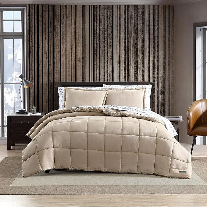 Lightweight Eddie Bauer – Twin Comforter Set Microsuede Bedding with Soft Plush Faux Shearling Reverse 2 Piece Bed Set with Matching Pillowcase Sherwood Brown Specialty