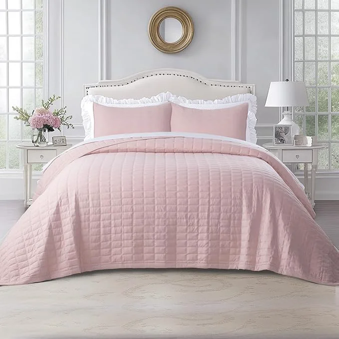 Expertly Made KASENTEX King XL Quilt Set 108 quot x98 quot – Soft Washed 3-Layer Lightweight Bedspread Minimalist Nordic Design All-Season Spring amp Summer Quilt Set 1 Quilt 2 Pillow Shams Blush Pink High-Grade
