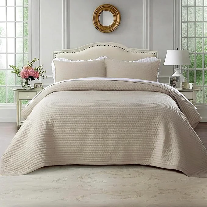 Flexible KASENTEX Queen XL Quilt Set 98 quot x98 quot – Soft Washed 3-Layer Lightweight Bedspread Minimalist Nordic Design All-Season Spring amp Summer Quilt Set 1 Quilt 2 Pillow Shams Light Taupe