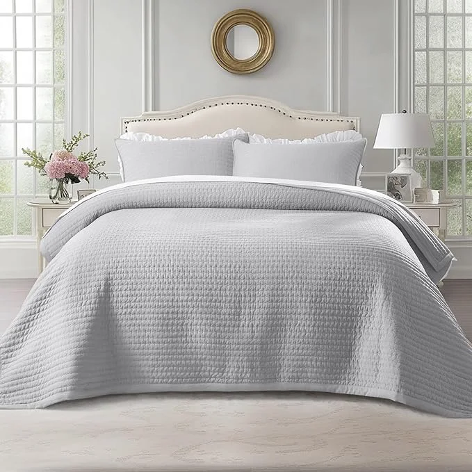 Versatile KASENTEX Queen XL Quilt Set 98 quot x98 quot – Soft Washed 3-Layer Lightweight Bedspread Minimalist Nordic Design All-Season Spring amp Summer Quilt Set 1 Quilt 2 Pillow Shams Gull Original Design