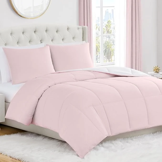 First-Class Juicy Couture Reversible Box Stitch Comforter Set 2-Piece Twin Twin XL – Pink Marshmallow White – Glam Bedding Set World-Class
