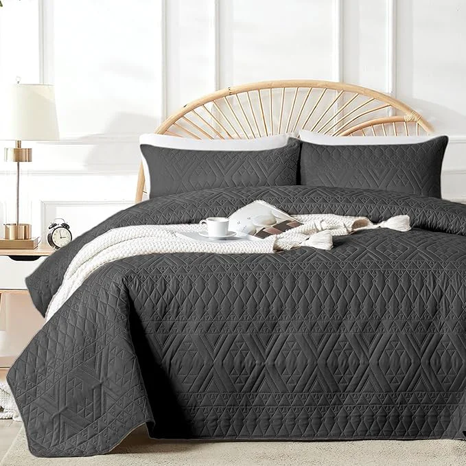 Reliable akkialla Full Queen Size Quilt Bedding Set Black Lightweight Microfiber Soft Bedspread Modern Style Geoetric Pattern Coverlet Set for All Seasons 3 Piece 1 Quilt 2 Pillow Shams Luxury