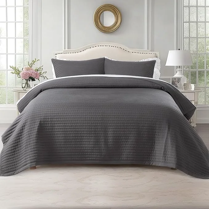 Quality KASENTEX King XL Quilt Set 108 quot x98 quot – Soft Washed 3-Layer Lightweight Bedspread Minimalist Nordic Design All-Season Spring amp Summer Quilt Set 1 Quilt 2 Pillow Shams Tornado Dark Grey Functional