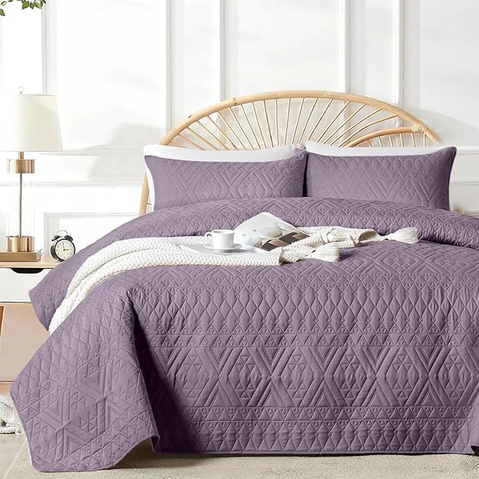 Smart akkialla Twin Quilt Set Grayish Purple Lightweight Microfiber Bedspread Coverlet Boho Geometric Pattern Soft All-Season Bedding 2-Piece 1 Quilt 1 Pillow Sham Breathable fabric Modern style Optimized
