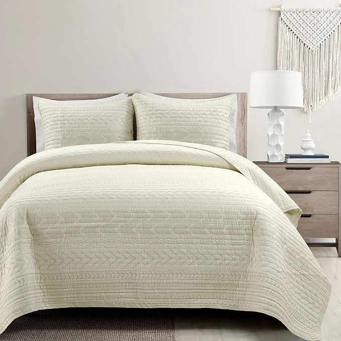 Environmentally Friendly Lush Decor Hygge Geo Pattern Striped 3 Piece Quilt Bedding Set Full Queen Ivory Carefully Designed