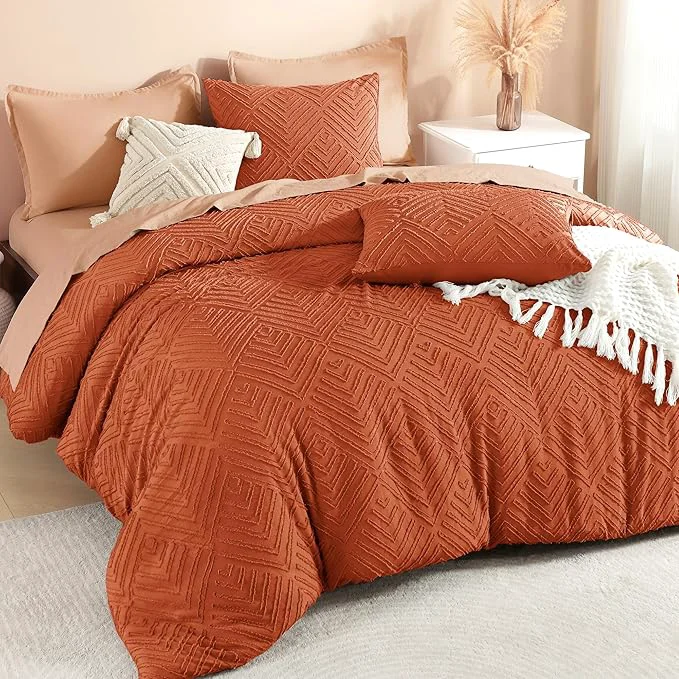 High-Grade Litanika California King Comforter Set Burnt Orange 3 Pieces Terracotta Tufted Boho Farmhouse Bedding Comforter Sets Lightweight Fluffy All Season Comforter Set 104x96In Comforter amp 2 Pillowcases Reusable