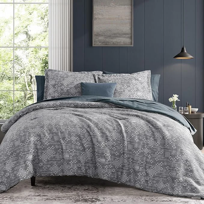 Advanced MaiRêve Queen Comforter Set Navy Blue Crinkle Textured Design Bedding Set 7 Pieces Bed in A Bag All Season Farmhouse Comforter Set with Sheets Pillowcases amp Shams Fast