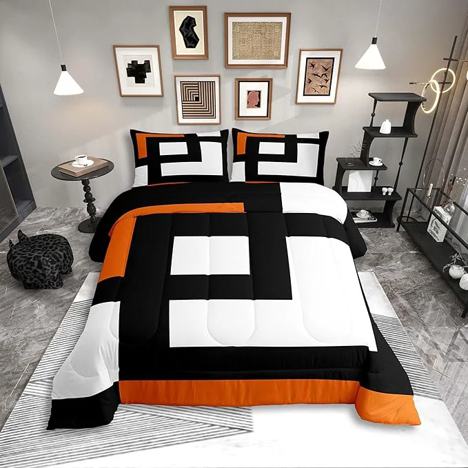 Safe Erosebridal Blue Black and White Striped Queen Comforter Set for Adult Women Men Square Abstract Bedding Set Modern Geometric Stripes Bold Lines Bed Set Minimalist Stylish Plaids Quilt Set Green