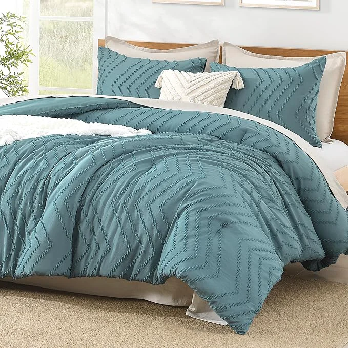 Superior Litanika Grayish Teal Queen Size Comforter Sets 3 Pieces Lightweight Chevron Tufted Bedding Comforter Set Fluffy Down Comforter Bed Set Gift Choice 90x90In Comforter and 2 Pillowcases High-Quality