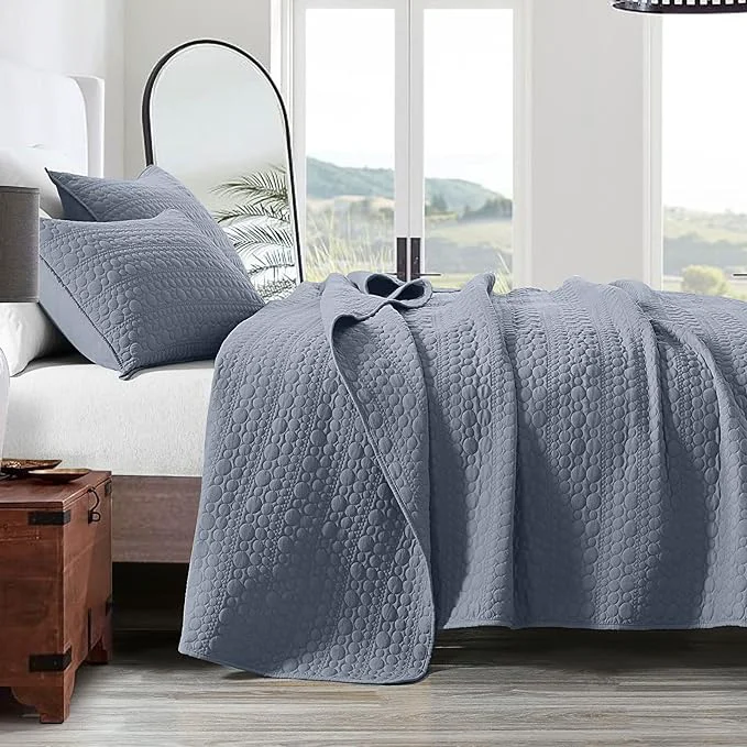 Modern HORIMOTE HOME Quilt Set Twin Size Denim Blue Classic Geometric Spots Stitched Pattern Pre-Washed Microfiber Coverlet Ultra Soft Lightweight Quilted Bedspread for All Season 2 Pieces Stylish
