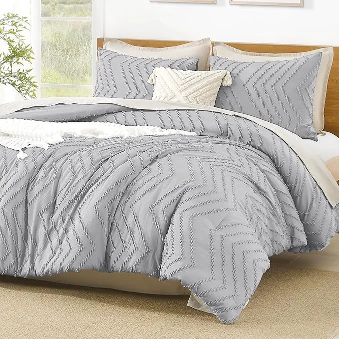 Soft Litanika Comforter Oversized King Size Set Light Grey 3 Pieces Chevron Tufted Solid Bedding Comforter Sets Fluffy Bed Set Minimalist