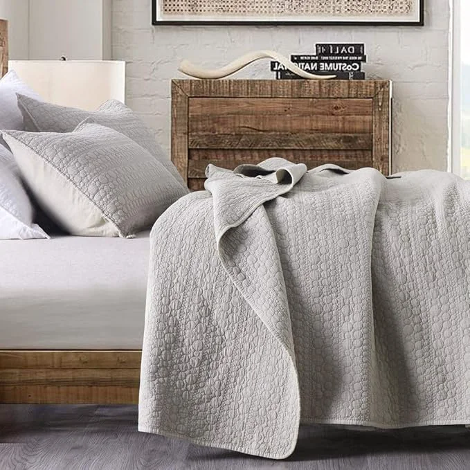 Smooth HORIMOTE HOME Quilt Set King Size Beige Classic Geometric Spots Stitched Pattern Stone-Washed Microfiber Chic Rustic Look Ultra Soft Lightweight Quilted Bedspread for All Season 3 Pieces Eco-Friendly