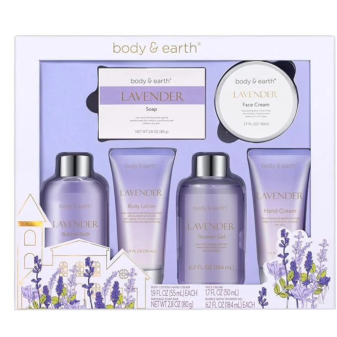 Functional Spa Gifts for Women Lavender Gift Set Body Earth 6 Pcs Bath Gift Sets High-Quality