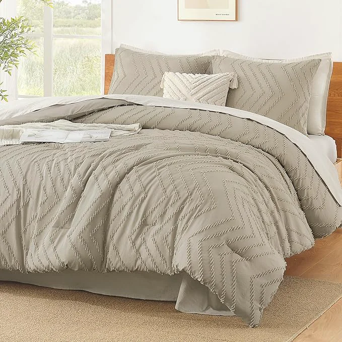 Selected Litanika Comforter Super King Size Set Oatmeal 3 Pieces Chevron Tufted Solid Bedding Comforter Sets Fluffy Bed Set High-Performance
