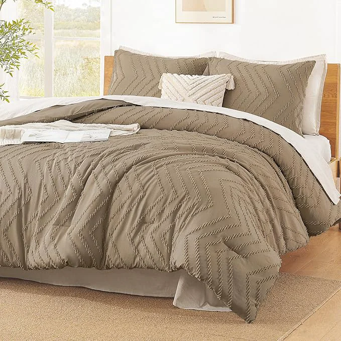 High-Grade Litanika Taupe California King Comforter Set 3 Pieces Cal King Oversized Chevron Tufted Boho Bedding Comforter Sets Fluffy Bed Set 104x96In Comforter amp 2 Pillowcases Carefully Designed
