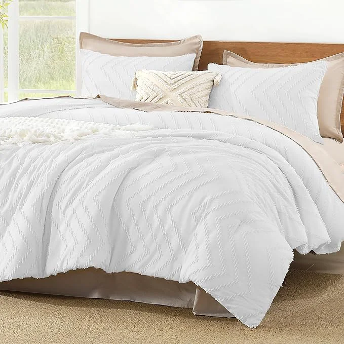 Soft Litanika Comforter Oversized King Size Set White 3 Pieces Chevron Tufted Vintage Solid Bedding Comforter Sets Fluffy Bed Set Fine Crafted