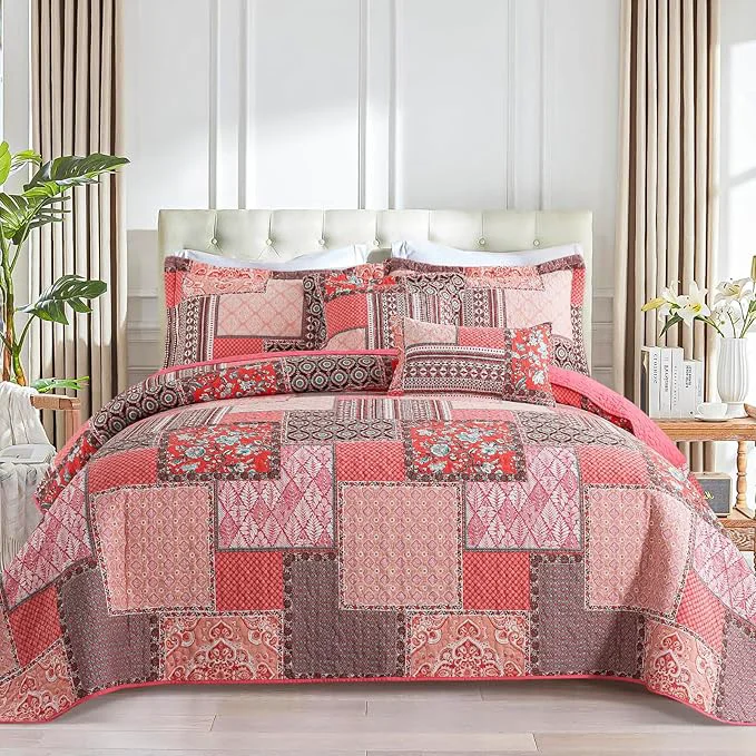 Soft BEDIFANY Cotton Queen Quilt Set Farmhouse Queen Size Quilt Bedding Set with 2 Pillow Shams 3 PCs Lightweight Queen Size Bedspreads for Bed Decorations – All Seasons Coverlet Sets Contemporary