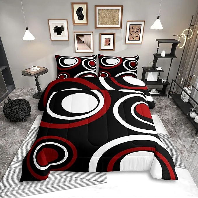 Dependable Erosebridal Red Black Striped Toddler Comforter Modern Circle Abstract Bedding Set Contemporary Graffiti Lines Duvet Insert Minimalists Aesthetic Boho Bed Sets Efficient