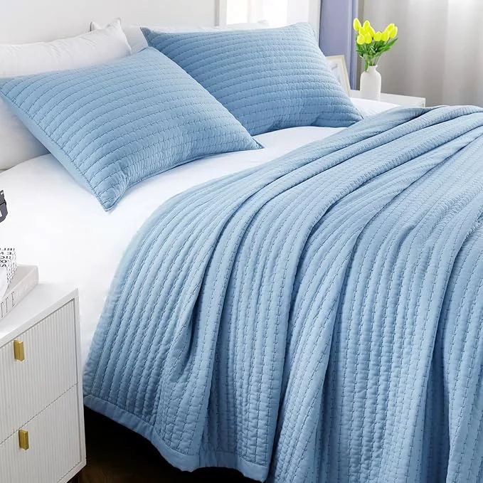 Recyclable Max Oversized California King Quilt Set – 112 quot x106 quot Soft Washed Lightweight Bedspread Multi-Lock Quilting Minimalist Nordic Bedding Spring amp Summer Quilt Set 1 Quilt 2 Pillow Shams Blue Modern