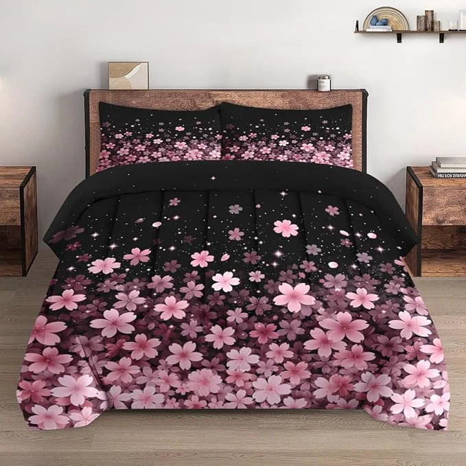 Healthy Twin Size Comforter Set with Pillowcase Spring Cherry Pink Flower Tree Soft 2 Pcs Bedding for Kids and Adults Bedroom Bed Decor Expertly Made