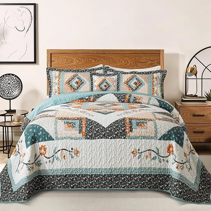 Trendy BEDIFANY Cotton Quilts Queen Size Sets – Lightweight Bedspreads Queen Size – Lightweight Garden Style Queen Quilt Bedding Sets for Bed Decorations for All Seasons 3 Pieces Healthy