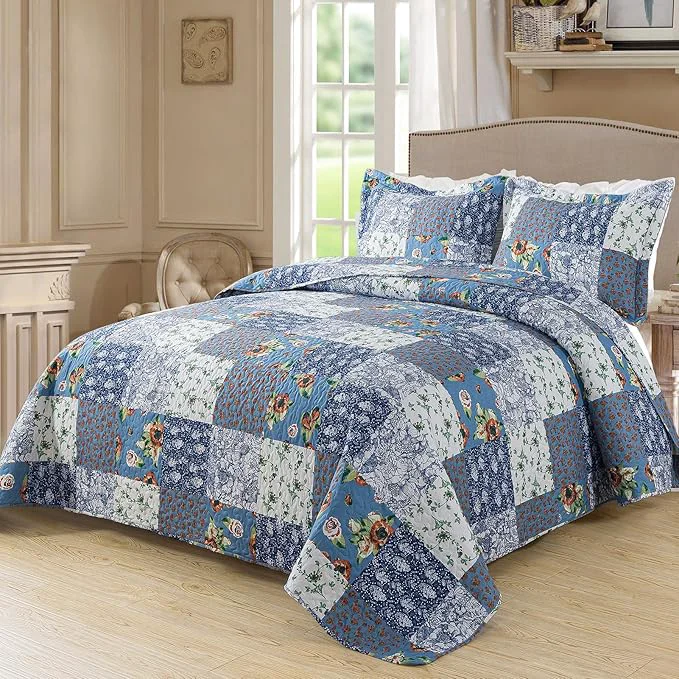First-Class BEDIFANY Boho King Size Quilt Bedding Set – Lightweight Reversible Bedspreads King Size 98 x 106 inch Coverlet Set with Flower Pattern – Plaid King Quilt Sets for Decorations 3 Pieces Proven