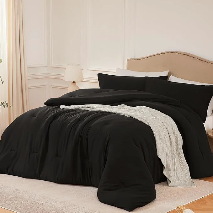 Pure California King Comforter Set Black 3PCS Soft Lightweight Breathable Bedding Comforter Sets for All Season Cal King 104 39 39 ×96 39 39 Comforter amp 2 Pillowcases Genuine