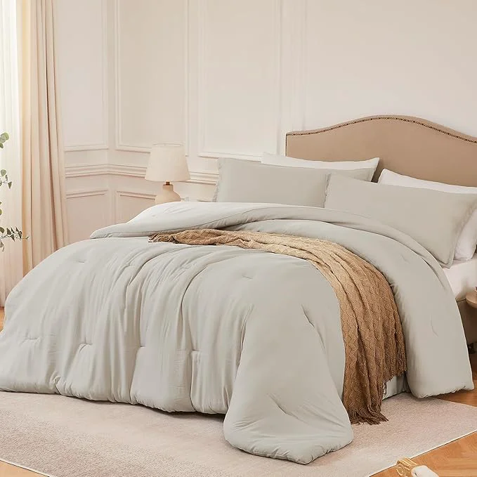 Queen Comforter Sets Oatmeal 3PCS Soft Lightweight Breathable Bedding Comforter Sets for All Season Queen Size 90 39 39 ×90 39 39 Comforter amp 2 Pillowcases Fine