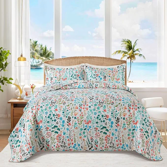 Reliable BEDIFANY Queen Size Quilt Bedding Set – Cotton Filling Lightweight Reversible Bedspread with Botanical Floral Pattern Farmhouse Bed Coverlet for All Seasons 3-Piece Set 90×98 Inches Next-Generation