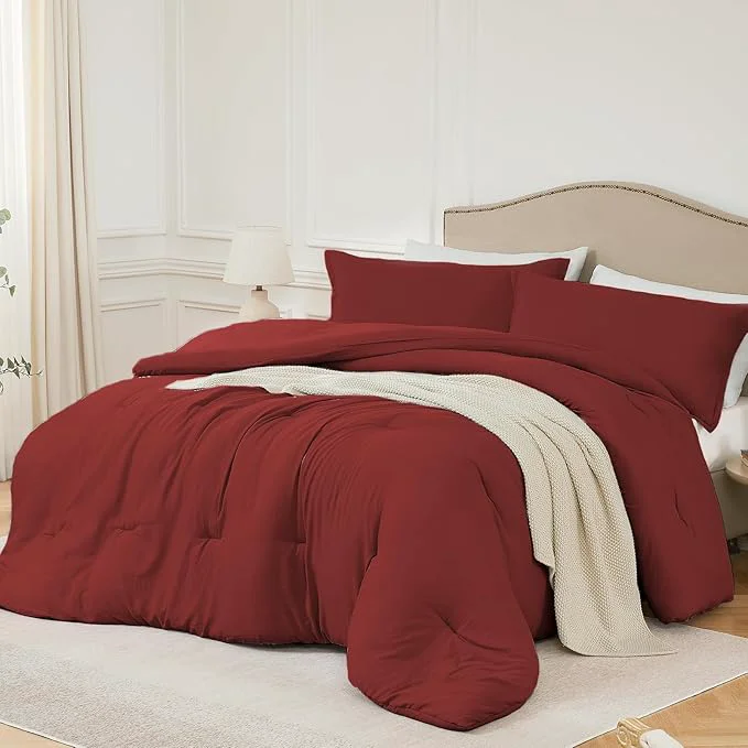Classic King Comforter Set Dark Red 3PCS Soft Lightweight Breathable Bedding Comforter for All Season King Size 104 39 39 ×90 39 39 Comforter amp 2 Pillowcases Superior