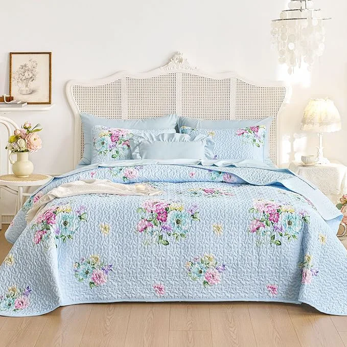 Eco-Friendly Wake In Cloud – Shabby Chic Quilt Set Floral Coquette Cottagecore Farmhouse Vintage Flowers for Women Teen Girls Reversible Lightweight Bedspread Coverlet 3 Pieces Blue Twin Twin XL Size Trusted