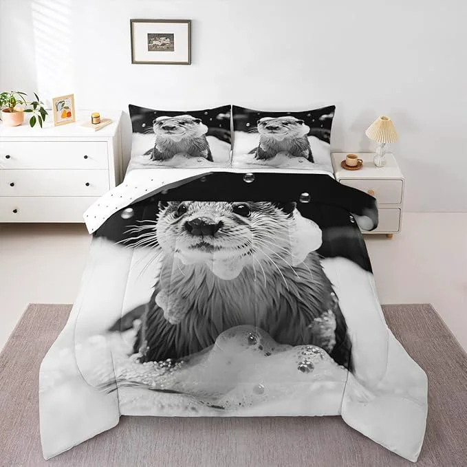 High-End Erosebridal Marine Animal Comforter Set Full Size Sea Otter Bedding Set for Kids Boys Girls Kawaii Shower Bubbles White Beige Black Comforter Warm Soft Quilt Insert Official