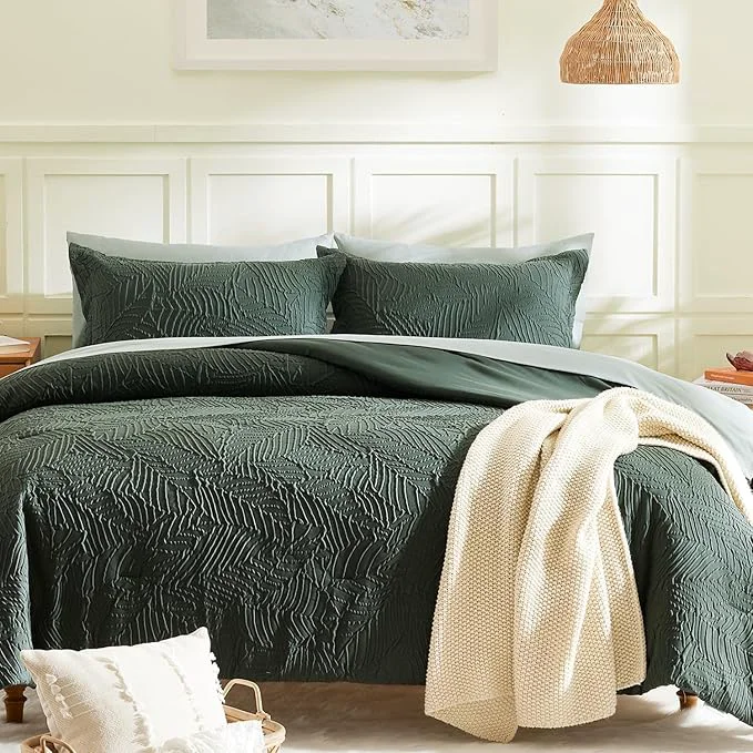 Reusable Geniospin Twin Comforter Set – 5 Pieces Dark Green Bedding Set Botanical Textured Comforter Bed Set All Season Lightweight Bed in a Bag with Comforter Sheets Pillowcases amp Shams Specialty