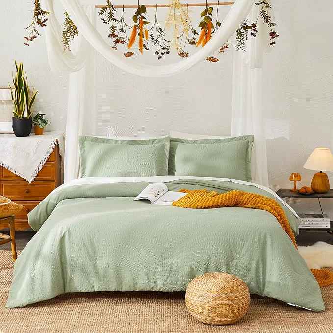 Functional Geniospin Twin Comforter Set – 5 Pieces Textured Sage Green Bedding Sets Boho Shabby Chic Comforter Set All Season Comfortable Bed in a Bag with Comforter Sheets Pillowcase amp Sham Stylish