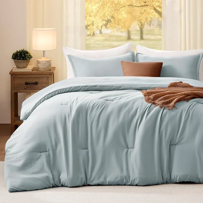 Premium Material Oversized Queen Comforter Set Mist Blue Extra Length Fit for Thick Mattresses 3PCS Bedding Comforter for All Season Oversized Queen Size 98 39 39 ×98 39 39 Comforter amp 2 Pillowcases Eco-Friendly