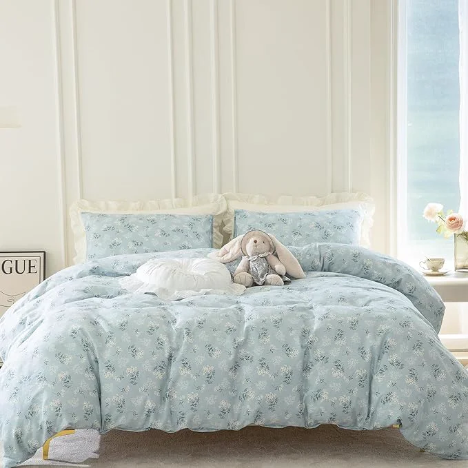 Powerful Full Floral Comforter Set – 3 Pieces Soft Bedding Garden Style Blue Botanical Flower Set for All Seasons – 1 Comforter and 2 Pillowcases Full Exceptional