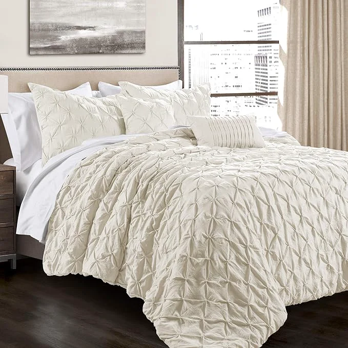 Selected Lush Decor Ravello Pintuck Comforter Set – Luxe 5 Piece Textured Bedding Set – Traditional Glam amp Farmhouse Inspired Bedroom Decor – King Ivory Stylish