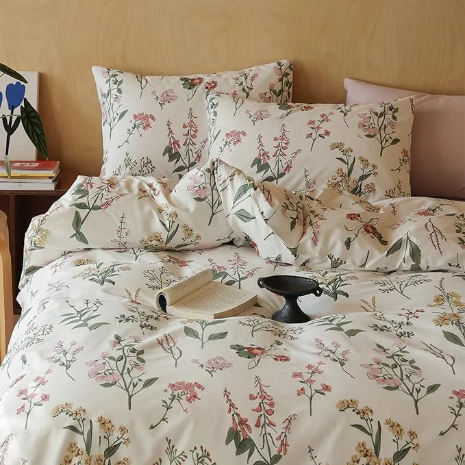 Healthy HighBuy Botanical Floral Comforter Set Queen – Pink Yellow Flower Cottagecore Coquette Bedding Comforter Set 3 Piece for Women Girls Boho Chic Fluffy Comforter Queen Size Aesthetic Bedding Soft