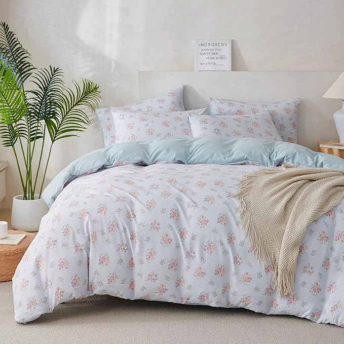 User-Friendly King Size Floral Comforter 3 Pieces Soft Chic Crinkle Gauze Fabric Garden Style Flower Print Botanical Comforter for All Seasons Luxury Warmth Comfy Breathable with 2 Pillowcases Eco-Friendly