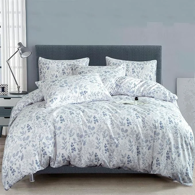 Clean Floral Comforter Set Twin 2 Pieces Soft Bedding Comforter Set Garden Style Chic Blue Floral Print Botanical Flower Comforter for All Seasons 1 Comforter and 1 Pillowcases Elite