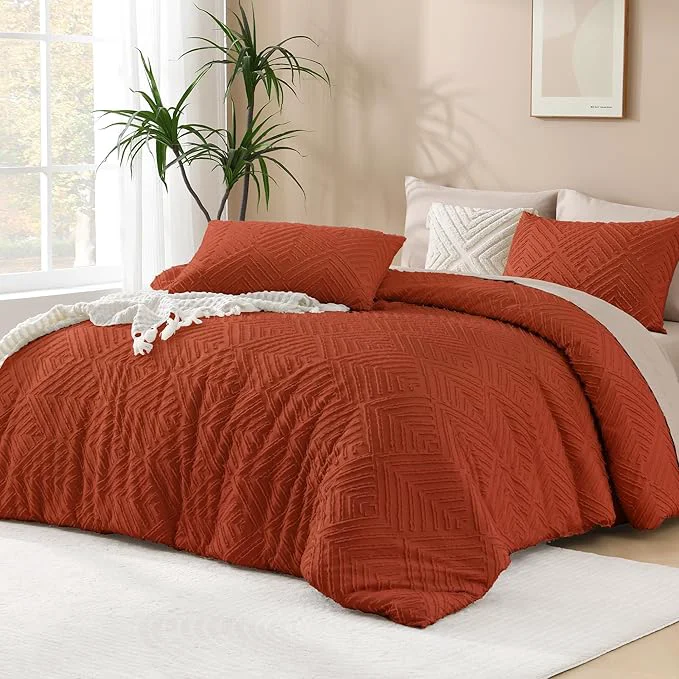 Original Design Andency Burnt Orange California King Comforter Set 3 Pieces Terracotta Boho Tufted Cal King Bed Comforter Oversized Soft Lightweight Down Bedding Set 104x96In 2 Pillowcases Convenient