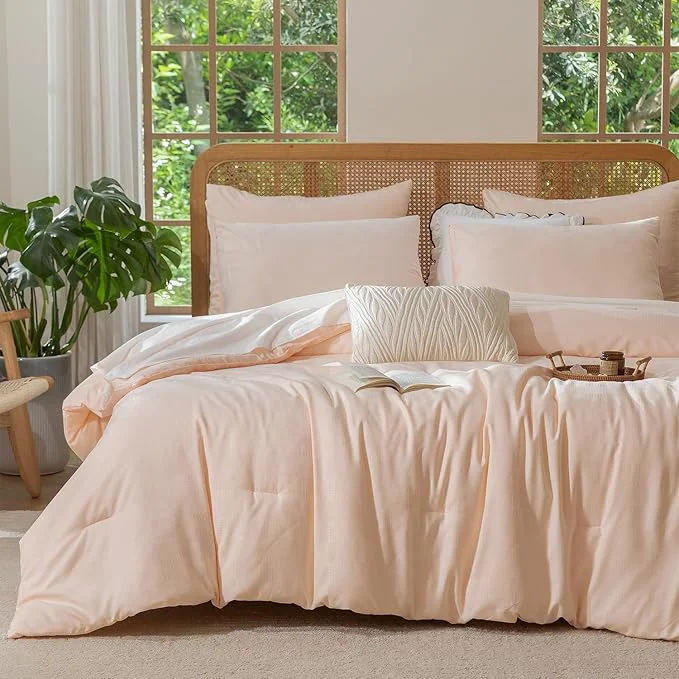 Optimized King Size Comforter Pink – Waffle Checkered Bedding Textured Thermal Breathable Design for All Seasons Ultra-Soft Combo for Year-Round Comfort Fashionable