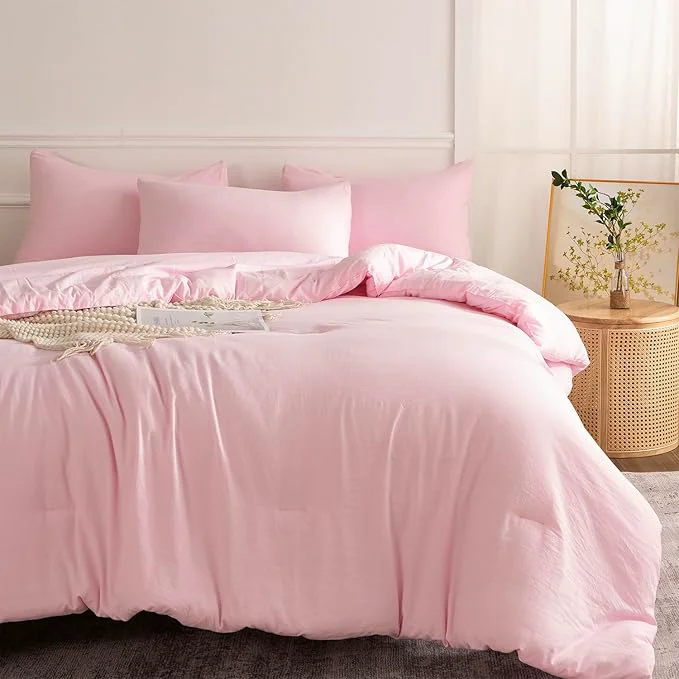 Traditional Pink Comforter Set Queen 3 Pieces Soft Bedding Bright Comforter Queen Light Pink Style Lightweight Comforter Set for All Seasons 1 Comforter and 2 Pillowcases Healthy