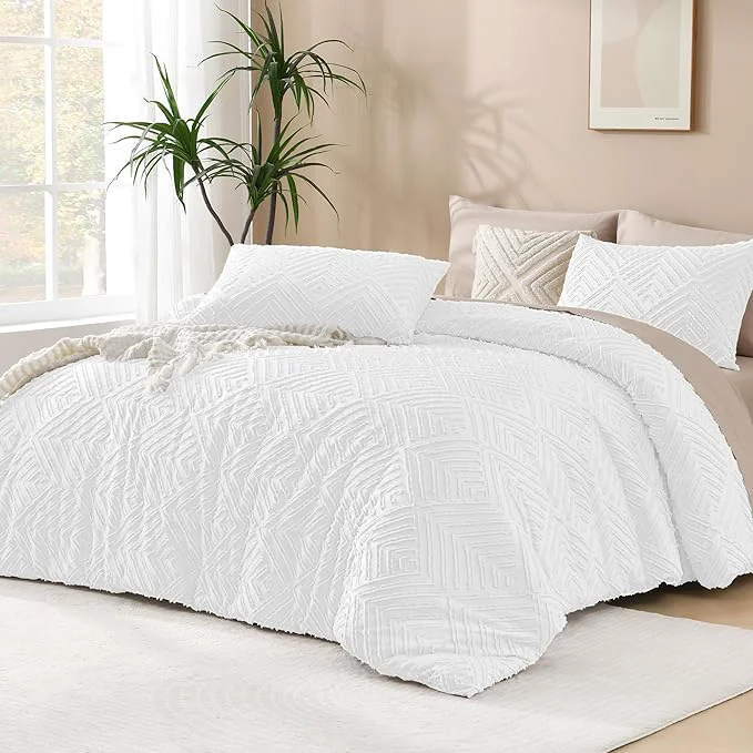 Outstanding Andency White Oversized King Comforter 120 quot x120 quot 3 Pieces White Super King Boho Bedding Set amp Collections Farmhouse Tufted Fluffy Bed Set 1 Comforter 2 Pillowcases Practical